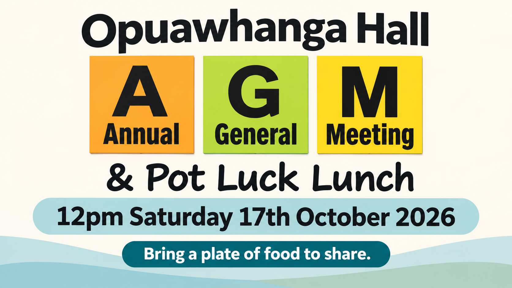 Opuawhanga Hall AGM & Pot Luck Lunch